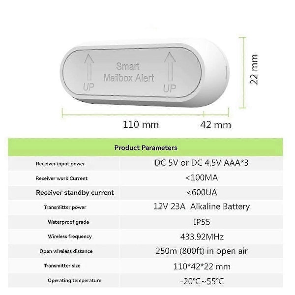 Postkassealarm Postklokke Varslingssystem - Postalarm 240 meter lang rekkevidde
