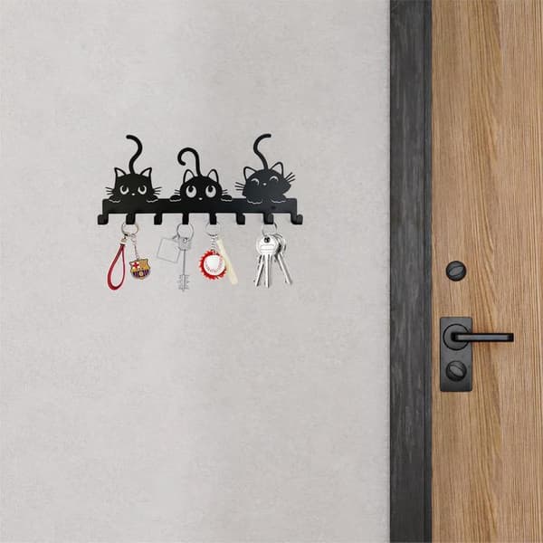 Wall Mounted Key Holder - Key Hook - Key Cabinet - 8 Hooks - Key Organizer for Door Frame - Black - Metal