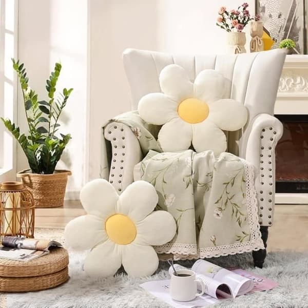 Dekorativ pute - Blomst - Prestekrage - 40 cm - Polyester - Myk og elastisk