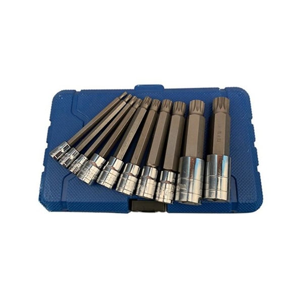 10-pakning Trippel Spline Driver Socket Sett 1/4in 3/8in 1/2in Sabotasjesikker Lang Rekkevidde Maskin Reparasjon