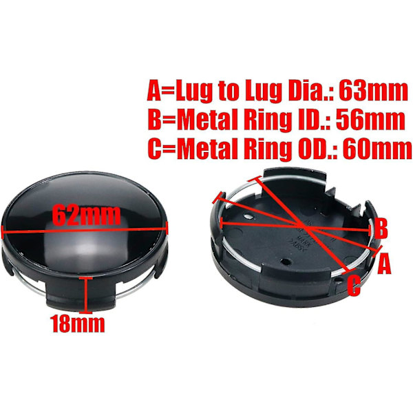 Mkk 4 st plast snap-in typ hjulnavkapsel 62mm ytterdiameter och 60mm innerdiameter för bilar, svart