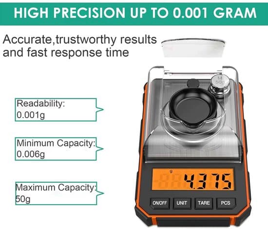 Precision Electronic Scale, 0.001 Gram; Digital Milligram Scale, 50 Gram/0.001 Gram; Portable Digital Scale with LCD Display, Orange.