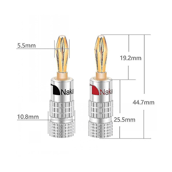 Nakamichi 20 stk. Bananeplugs 24K Forgyldte 4mm HiFi Bananestik med Skruelås til Audio Jack Højttaler Plugs Høj Fidelitet Lydtilbehør