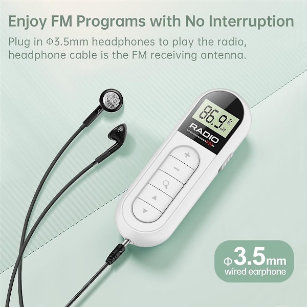 Mini taskuradio FM 300MAh ladattava kannettava 76-108MHZ radio taustavalaistulla LCD-näytöllä langallinen