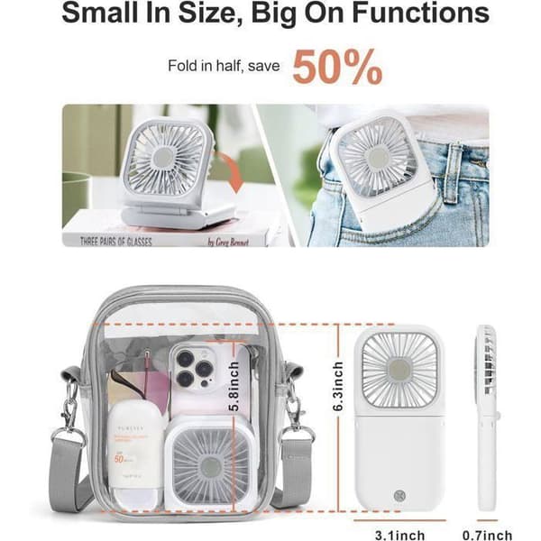 Mini bærbar ventilator - USB genopladelig - 3 hastigheder - 12-timers batterilevetid