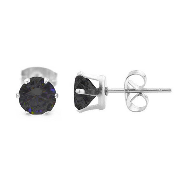 2-pak Sølv Piercing Ørering Sort Krystal – 6mm
