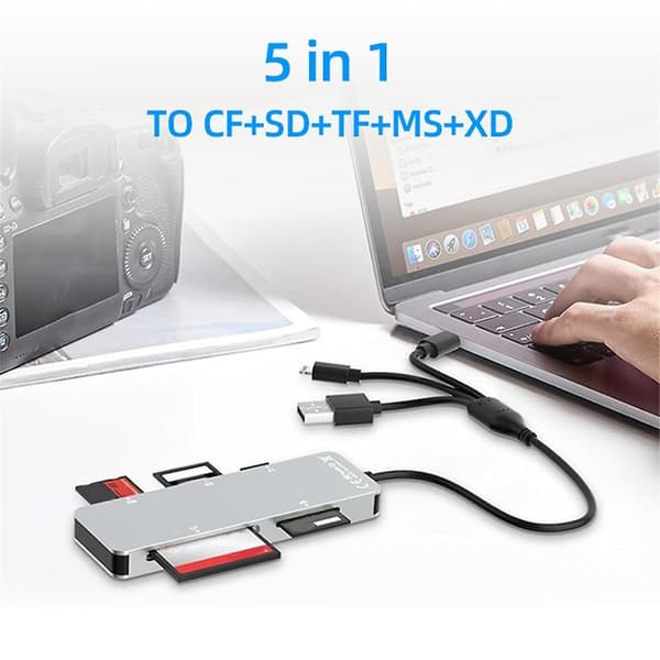 5 i 1 Multi Minnekortleser SD/TF/MS//XD Kortleser USB C OTG Adapter Adapter for