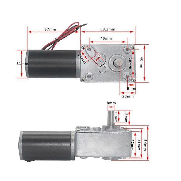 Hastighetsreducerande Elektrisk Växellåda Motor Reversibel Snäckväxelmotor 8mm Axel 24V (15RPM)