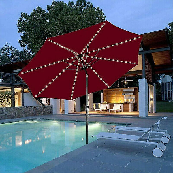 Solcelle-Parasol-Lysstreng - 104 LED'er - 8 Tilstande - IP67 - Vandafvisende - Perfekt Til Fest, Jul, Halloween, Camping (Positivt Hvidt Lys)