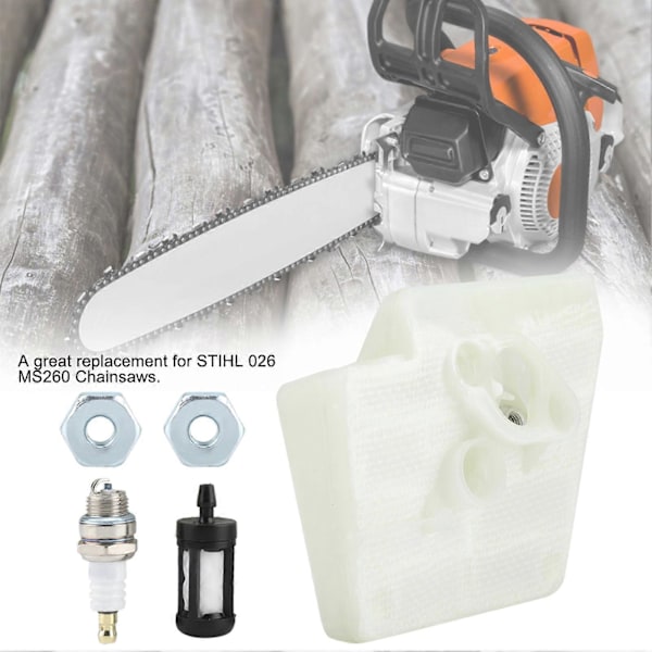 Moottorisahan ilmansuodatin, sytytystulppa, laipan mutterit ja polttoainesuodattimet STIHL 026 MS260 -moottorisahoihin, 2025. malli