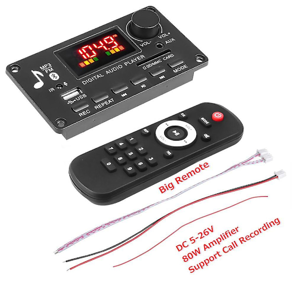 Kebidu 2*40W Vahvistin Dekooderilevy 7-26V Värinäyttö Bluetooth 5.0 FM AUX Radio Audio Moduuli Auton Musiikkisoitin Tukee Tallennusta Handsfree USB TF