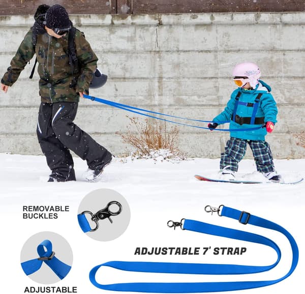 Snowboardsele for barn, snowboardsele for småbarn, med avtakbar trekksnor, hastighetskontroll, for nybegynnerinstruksjon (blå).