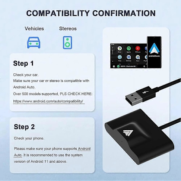 Android Auto Trådløs Adapter for Kablet Android Auto Bil Plug & Play Enkelt Oppsett AA Trådløs Android