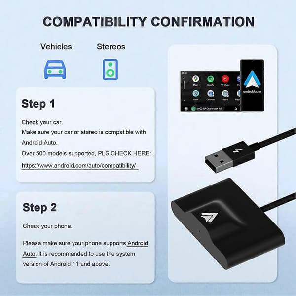 Langaton Android Auto -sovitin langalliselle Android Auto -autolle Plug & Play Helppo asennus AA Wireless Android