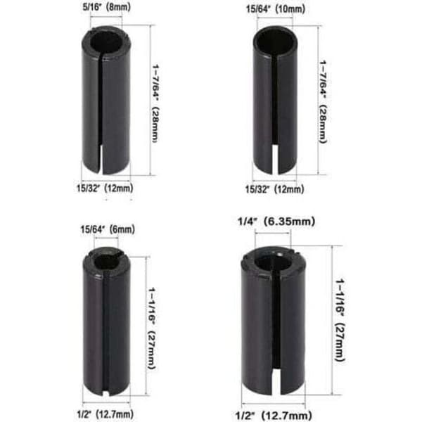 9-delars tillbehörssats för router och trimmer: Chuck Collet Adapter, Trärouter Collet Adapter