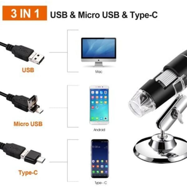 USB digitalmikroskop, 40X-1000X förstoring, bärbart endoskop, 8 LED digitalmikroskop för Windows 7/8/10, Mac, Linux och Android