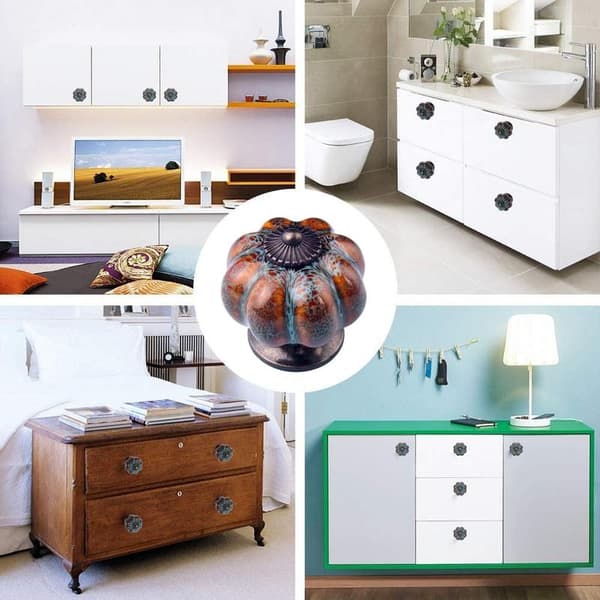 Ceramic Drawer Knobs, Cabinet Handles, 6-Piece Set, Glazed Ceramic Drawer Knobs with Pumpkin-Shaped Decorative Door Handles