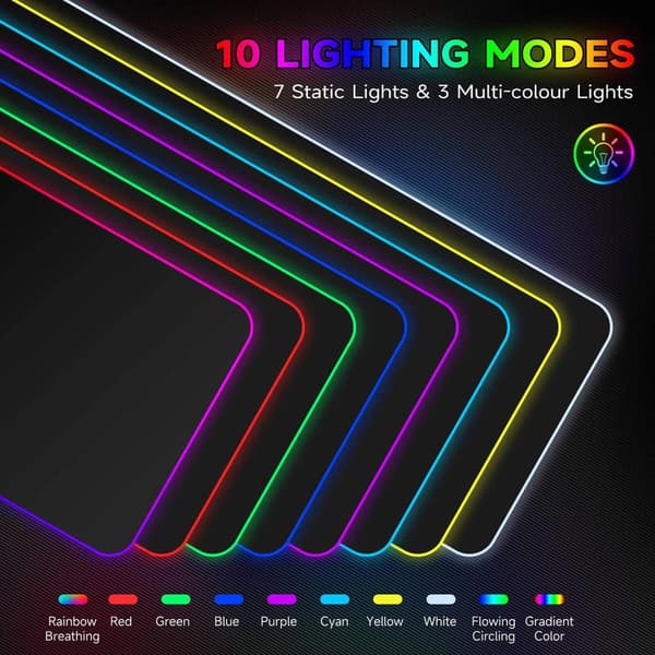 Genopladelig RGB Gaming Musemåtte - Trådløs 15W Musemåtte, Ekstra Stor LED Musemåtte 80*30cm, 10 Belysningstilstande, Spiltilbehør