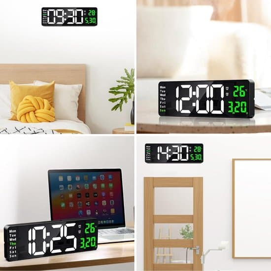 40 cm (16 inch) LED Digital Wall Clock with Remote Control, Large Screen, 2 Alarms, Adjustable Brightness, Timer, Time/Date/Temperature Display