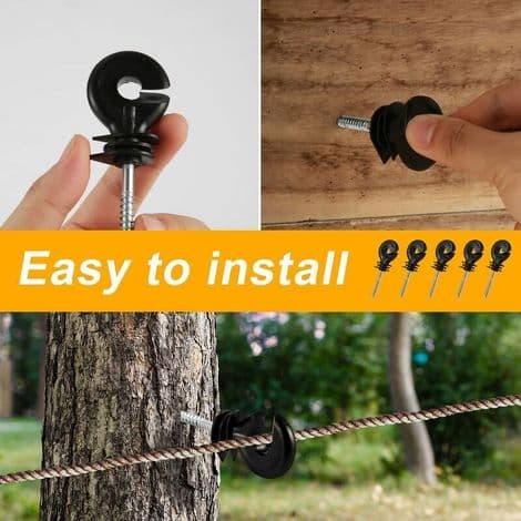 50x Klassisk Ringisolator, Fremragende Kvalitet, Sort Farve til Elhegn