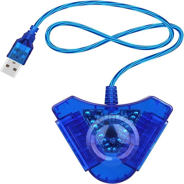 USB-adapteromformerkabel egnet for Sony PS1 PS2 kablet kontroller gamepad joystick til PC - Farge Blå