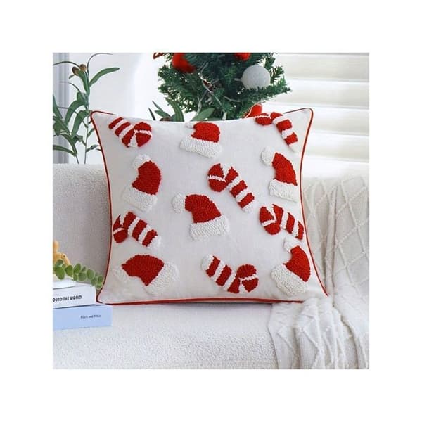 Julkuddfodral - 1 st - Broderad jultomte - 45x45cm - Röd och vit