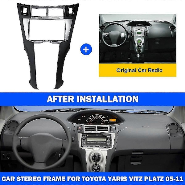 2 Din Bil Stereo Ramme Trim Kit Dashbord For Yaris Vitz Platz 2005-2011 DVD Spiller Installasjon