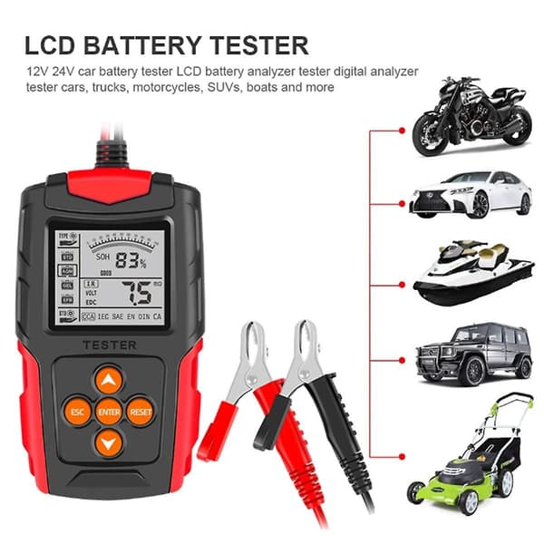12/24v Bilbatteritester LCD-skjerm Batterianalysator Digital for Blybatteri Auto Mo