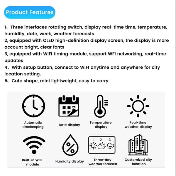 Mini Elektronisk Klocka DIY-Kit OLED 2.4G WIFI Tid Temperatur Luftfuktighet Datum Vecka Väderprognos I