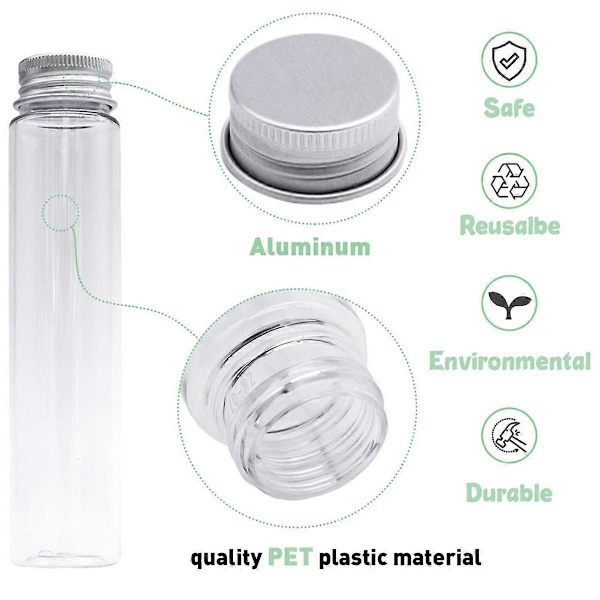 24 st 110 ml Provrör, Transparenta Plastprovrör med Lock, Platta Bottnar för Badsalt, Godis, Gumballs