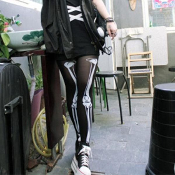 Kvinders Halloween Strømper med Skeletprint - Sexy Strømper
