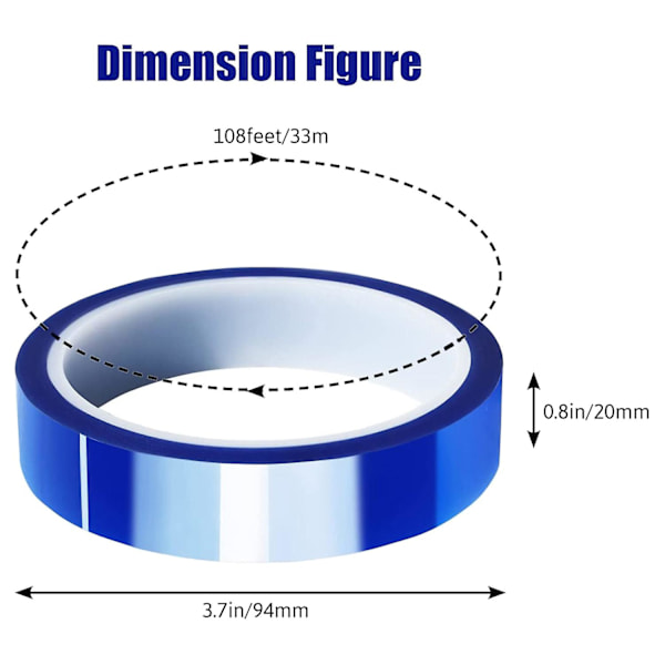 6 20mm X33M Blå Värmeband Hög Temperatur Värmebeständig Tejp Värmeöverföringstejp för Värme Sublima