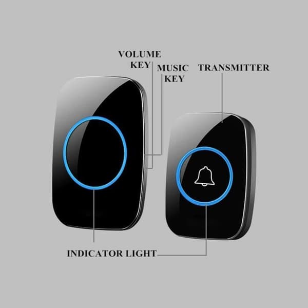 Wireless Doorbell - Black - Waterproof - 300m Range - 38 Melodies