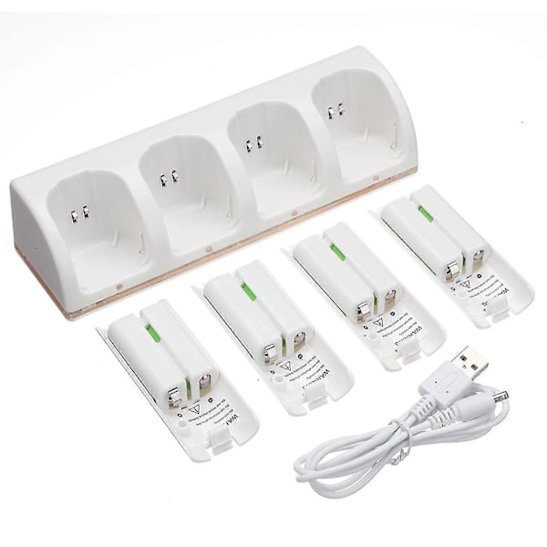 4 stk 2800mAh Oppladbare Batterier og Wii Batterilader Dock Stativ for Wii Fjernkontroll Switch Tilbehør