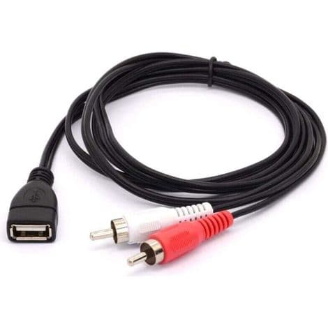 USB til RCA-kabel, USB A 2.0 hun til 2 RCA hanstik, Y-splitter til lyd, video, AV (1,5 m)