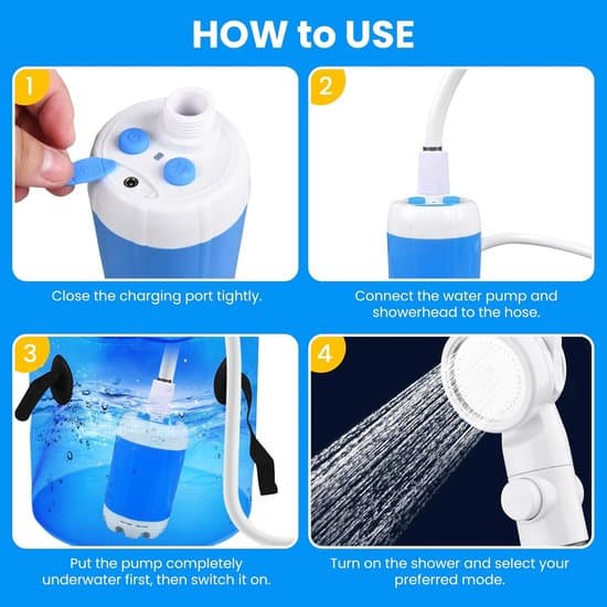 Camping Shower, 5000mAh Rechargeable Portable Shower with Tray