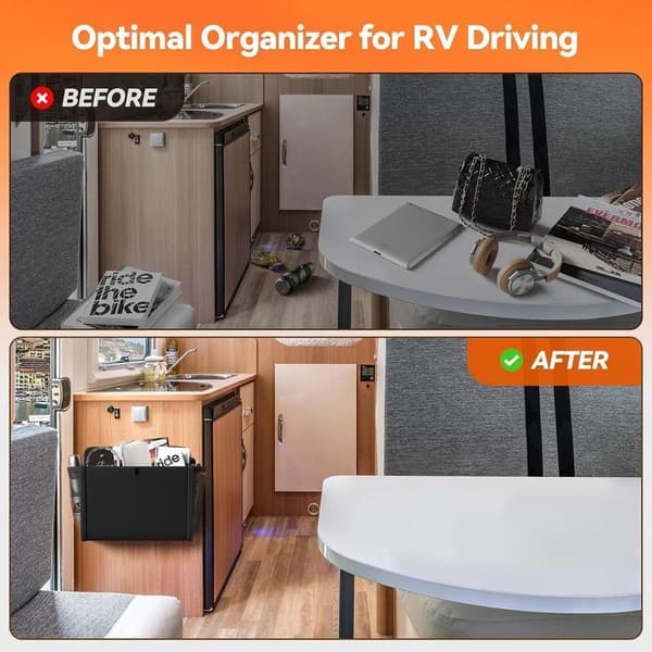2 x RV Door Organizer, Black, 2 Pieces, Wall Mount, Hanging Bag with Large Compartments, Organizing Solutions for RV