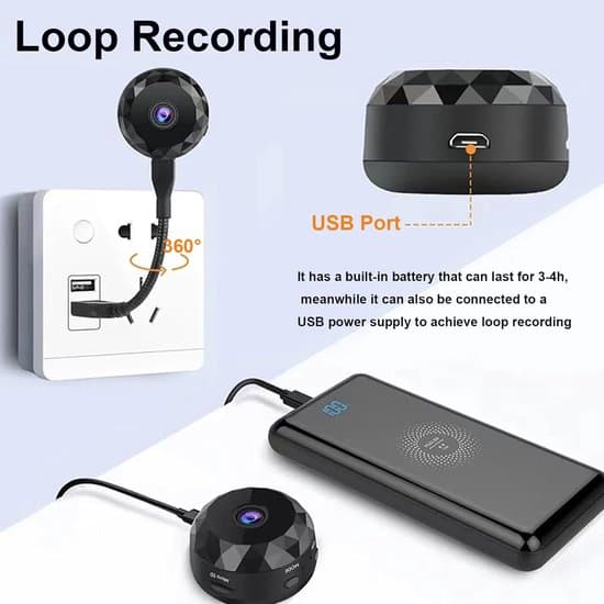 2K WiFi Mini Hidden Camera - Wireless - Suitable for Indoor, Outdoor, Pets, and Babies - 16G (with Card Reader)