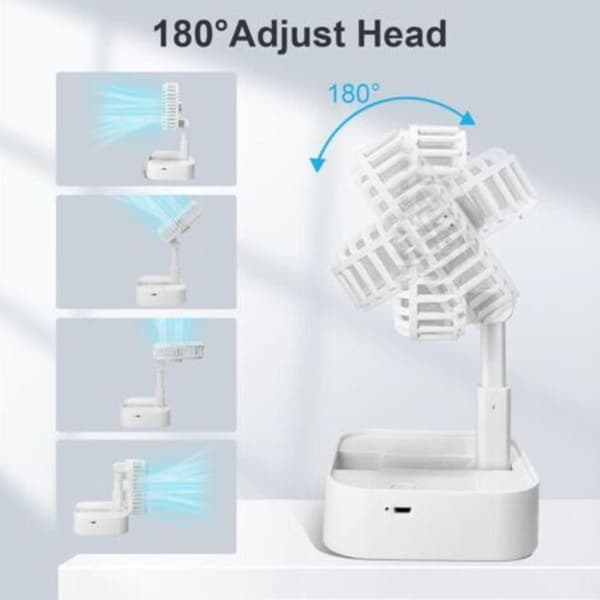 Mini bærbar ventilator. Genopladelig bordventilator. Tre ventilatorhastigheder - hvid.