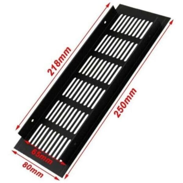 2-delt aluminiumsventilationsgitter, rektangulær luftventil, legeret luftventil, udendørs ventilationsgitter, sort, 250 x 80 mm