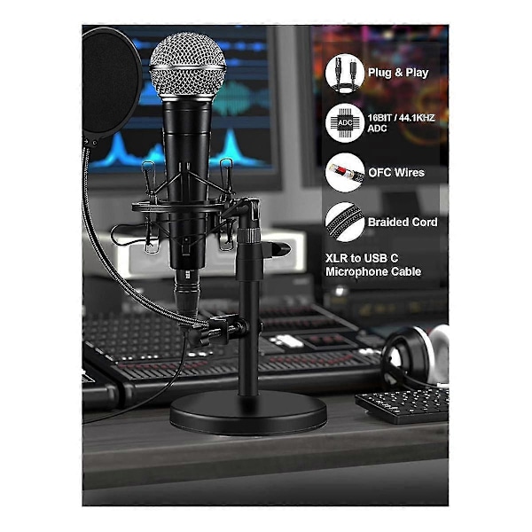 XLR - USB C USB C - XLR -yhteensopiva puhelimen ja mikrofonin kanssa XLR - USB-kaapeli yhteensopiva pöydän kanssa