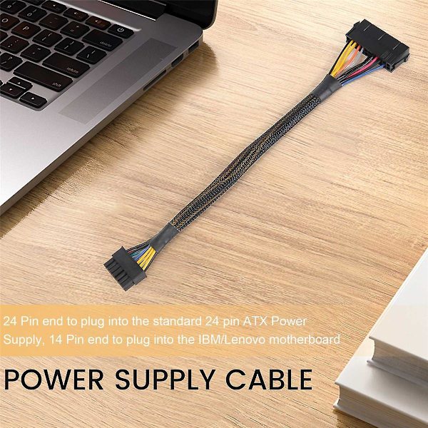 24-nastainen - 14-nastainen ATX PSU päävirtasovitin punottu suojattu kaapeli PC:lle ja palvelimille 12 tuumaa (30 cm)