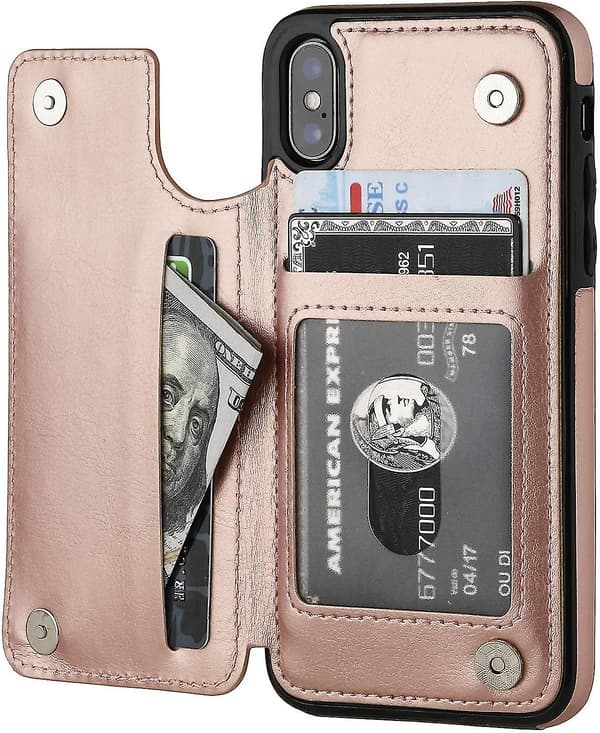 Iphone Xs Iphone X Plånboksfodral Med Kortfack, Dubbel Magnetisk Spänne - Roséguld