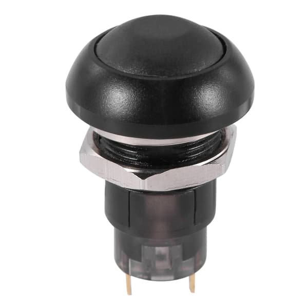 On-Off Låsende Vandtæt 12mm Trykknap SPST 2A IP67, Sort