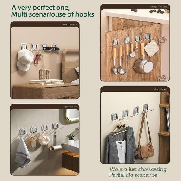 Large Stainless Steel Self-Adhesive Hook, Robust, Waterproof and Rust-Resistant Wall Hook, Towel and Clothes Hook for Kitchen Use