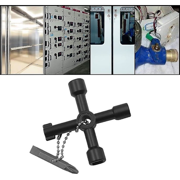 4-vejs Multifunktionsnøgle Universal Krydsnøgle Zinklegeringsnøgle Til Gas, Elektrisk Kontrolskab, Elevator, Vandmålerventilnøgle (sort)(2 stk)