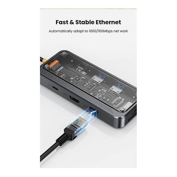 USB-C Hub 8-i-1 Typ-C 3.1 till 4K-adapter 5GB RJ45 SD/TF-kortläsare Hub USB 3.0 100W PD Snabbladdning