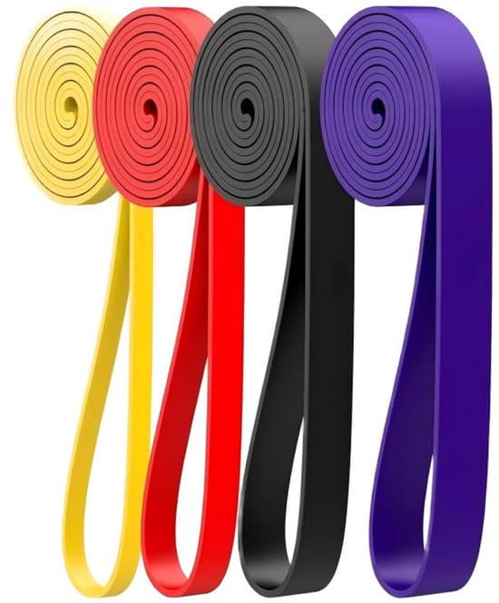 Modstandsbånd - 4 dele - 208 cm lange - 4 modstandsniveauer - Modstandsbånd til brystformning - Pull-up bånd - Elastisk træningsbånd - Unisex