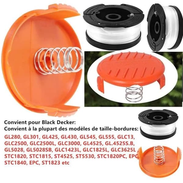 Trimmertrådspole - Kompatibel med Black & Decker (GL/ST) - 8 spoler + 2 dæksler - 9,15 m tråd