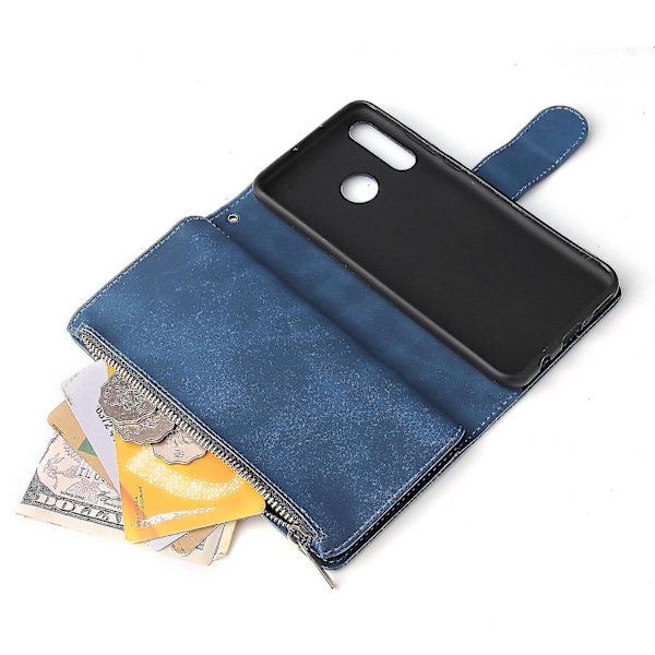 Kompatibel med Huawei P30 Lite Läder Magnetisk Handväska Blixtlåsficka Omslag Handledsrem Kompatibel med Huawei P30 Lite Fodral